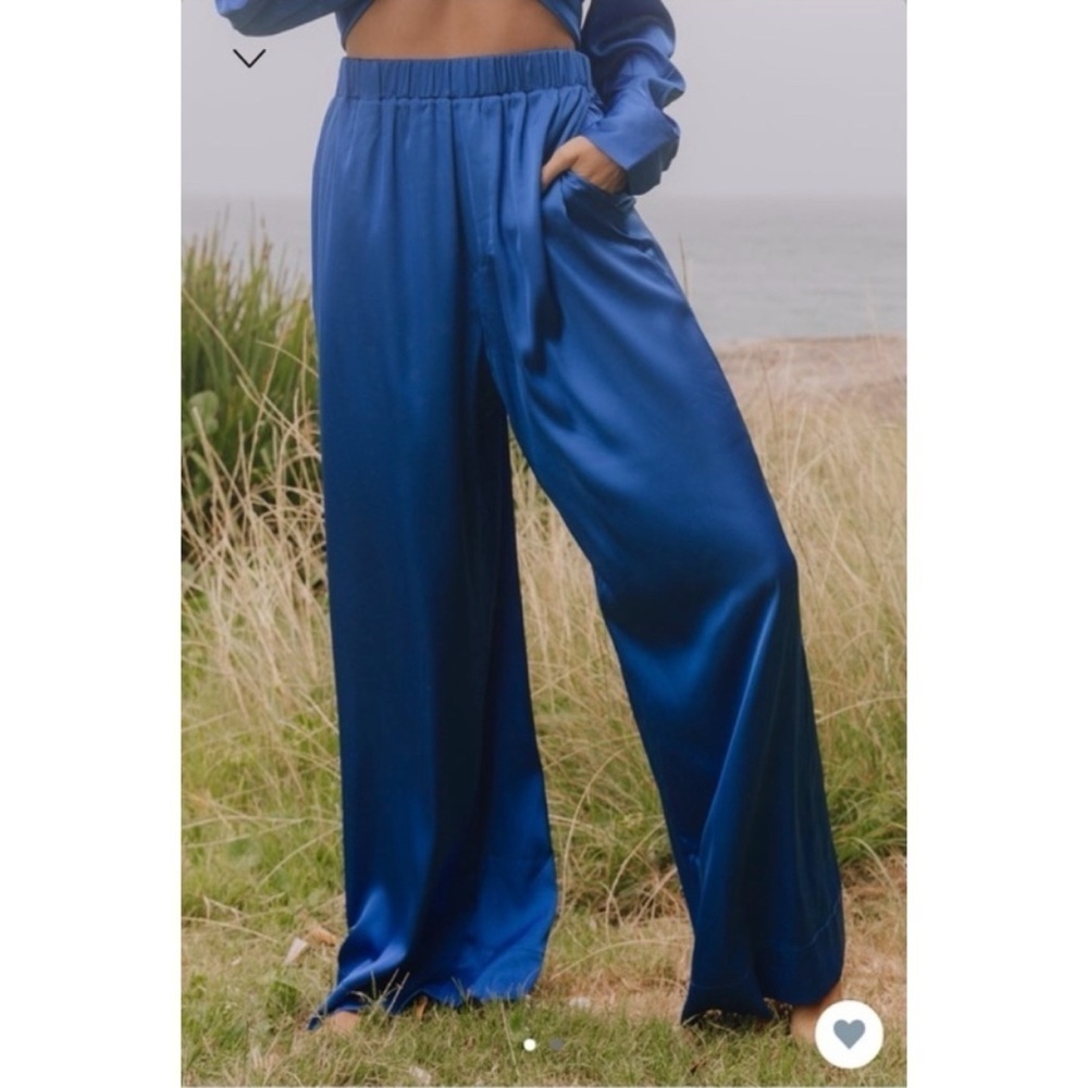 Daily Drills Silky Resort Wide Leg Pants in Cobalt Blue Size Small